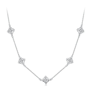 925 Sterling Silver + Moissanite Necklace with Plated White Gold - 40+5cm Length for Women