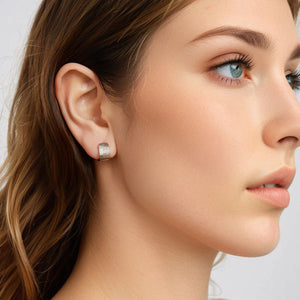925 Sterling Silver Earrings for Women with White Gold Plating - 1.1cm x 0.7cm