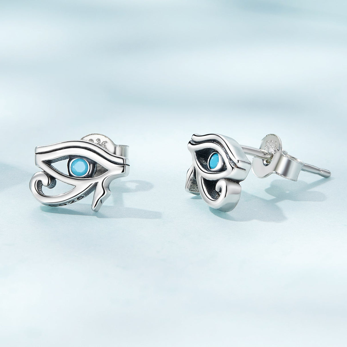 925 Sterling Silver Turquoise Earrings, 0.6*0.9cm, Oxidized Silver Finish for Women