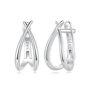 925 Sterling Silver Earrings 1.2x0.6cm with White Gold Plating for Women