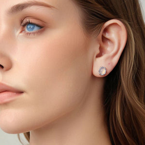 925 Sterling Silver Earrings for Women with Transparent Glass, 1.0*0.9cm
