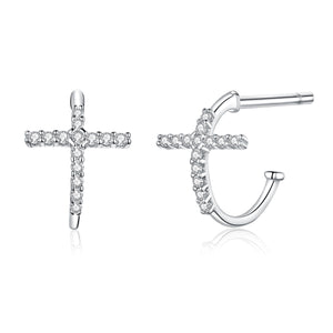 S925 Sterling Silver Earrings with Pavé Set CZ in Platinum Finish