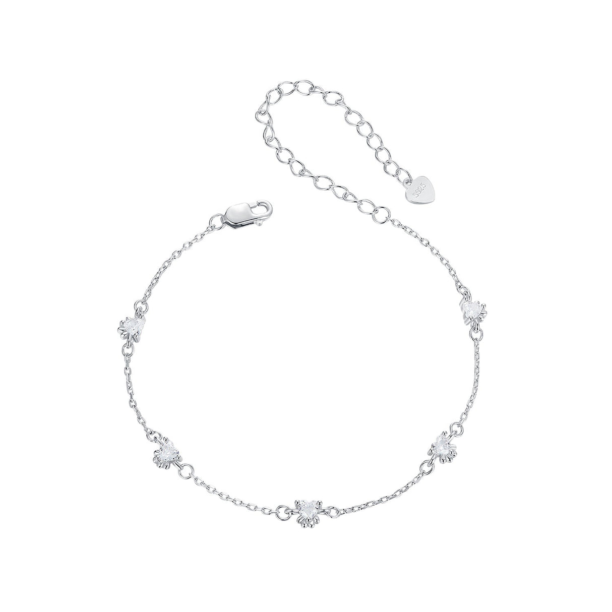 925 Sterling Silver Bracelet with Pavé Setting CZ and White Gold Plating