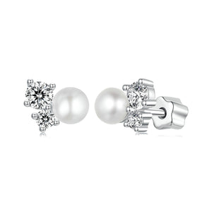 925 Sterling Silver 0.1 Carat Moissanite and Pearl Earrings for Women