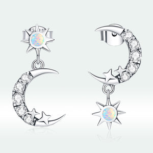 925 Sterling Silver Earrings with Translucent Opal and CZ in Oxidized Finish