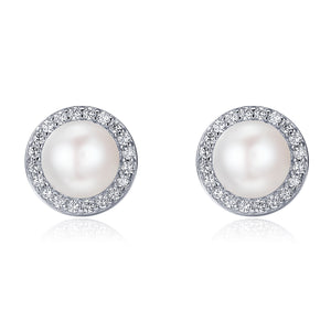 925 Sterling Silver Freshwater Pearl Earrings with CZ for Women