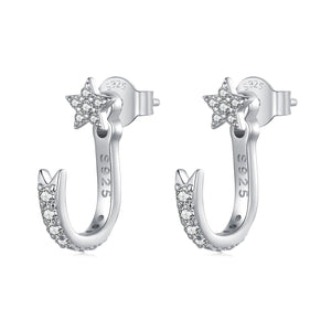 925 Sterling Silver CZ Earrings with White Gold Plating, 1.4x0.5cm for Women