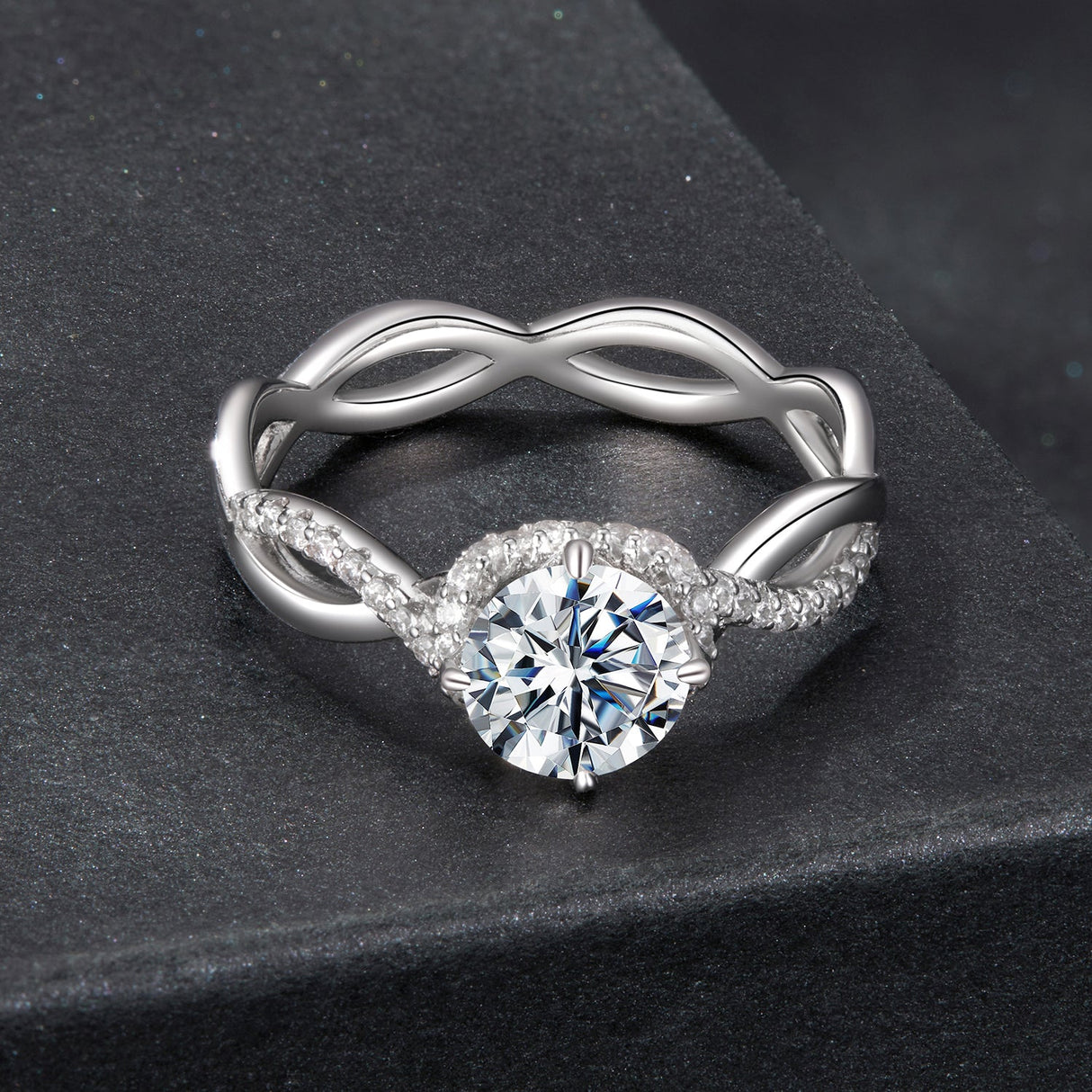 925 Sterling Silver Moissanite Ring in Size 7 with Pavé Setting for Women