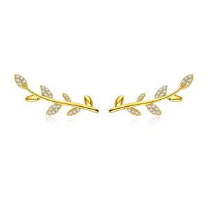 925 Sterling Silver Earrings with Gold Plating and CZ - 0.9x2.5cm for Women