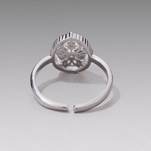 925 Sterling Silver Pavé Setting CZ White Gold Plated Ring with Transparent Glass for Women