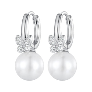 925 Sterling Silver Earrings with Plated Platinum and Shell Pearl for Women