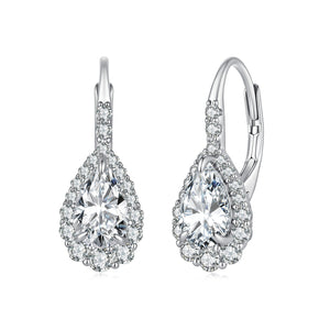 925 Sterling Silver White Gold Plated 1ct Moissanite 1.9x0.8cm Pavé CZ Drop Earrings for Women