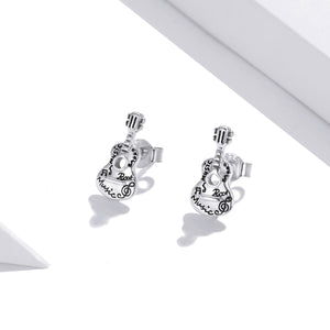 925 Sterling Silver & Oxidized Silver Earrings for Women - 1.3*0.6cm