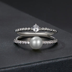 925 Sterling Silver & Moissanite Ring with Freshwater Pearl - Size 6 - Women's Jewelry