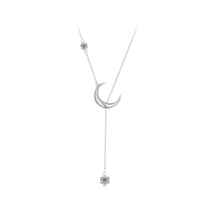 925 Sterling Silver Pavé Setting CZ Moon Necklace for Women