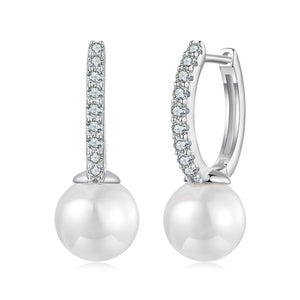 925 Sterling Silver Moissanite 0.15 Carat Earrings with Quality Shell Pearl for Women