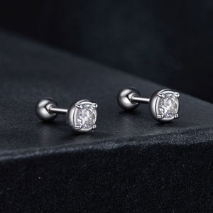 925 Sterling Silver 4mm Moissanite Earrings with Platinum Plating for Women