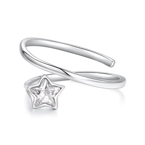 925 Sterling Silver White Gold Plated Pavé CZ Star Ring for Women