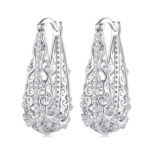 925 Sterling Silver Earrings with Pavé Set CZ, 2.5cm x 0.8cm, for Women