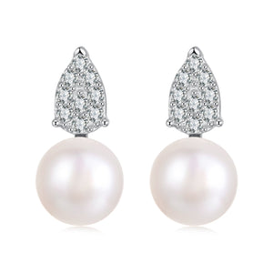925 Sterling Silver 0.023 Carat Moissanite & Freshwater Pearl Earrings for Women