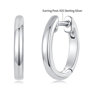 925 Sterling Silver White Gold Plated 1.4 x 0.2 cm Hoop Earrings for Women