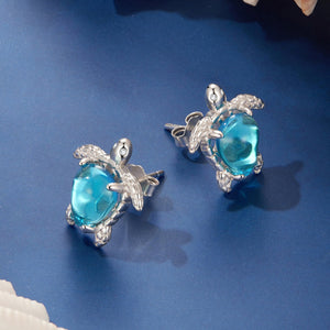 925 Sterling Silver & Brass Transparent Glass CZ Earrings 1.3*1.2cm for Women