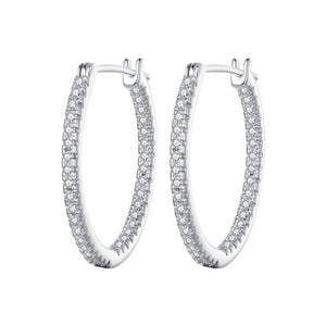 925 Sterling Silver Earrings with Pave Setting CZ in White Gold for Women