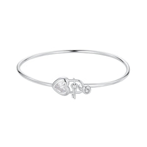 925 Sterling Silver Bracelet with CZ, 17mm, White Gold Plated, For Women