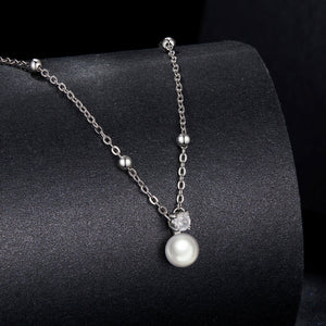 925 Sterling Silver Moissanite and Freshwater Pearl Necklace 40+5cm for Women