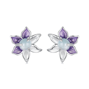 925 Sterling Silver Earrings with Enamel and Transparent Glass for Women