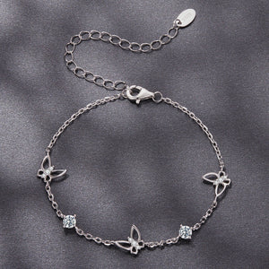 925 Sterling Silver White Gold Plated Bracelet with Moissanite, 15+6cm, for Women