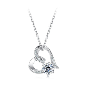 925 Sterling Silver Moissanite Necklace with Pendant and White Gold Plating for Women