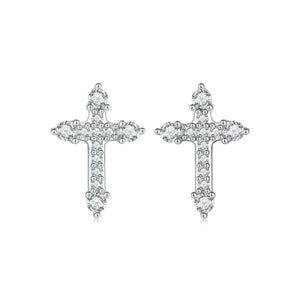 925 Sterling Silver Earrings with Pavé Setting CZ in White Gold Plating - 1.2x0.8cm for Women