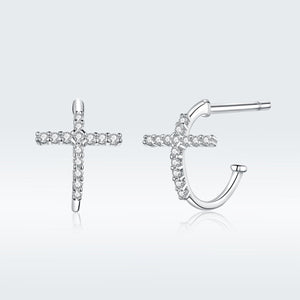 S925 Sterling Silver Earrings with Pavé Set CZ in Platinum Finish