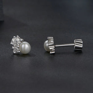925 Sterling Silver 0.1 Carat Moissanite and Pearl Earrings for Women