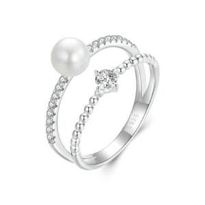 925 Sterling Silver & Moissanite Ring with Freshwater Pearl - Size 6 - Women's Jewelry