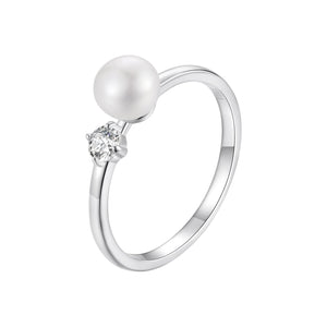 925 Sterling Silver Moissanite & Freshwater Pearl Ring 3mm Size 6 for Women
