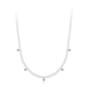 925 Sterling Silver Necklace with Pavé Setting CZ & Synthetic Pearl for Women