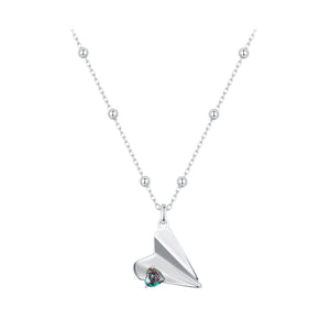 925 Sterling Silver Necklace with Transparent Glass, 18x15mm Pendant for Women