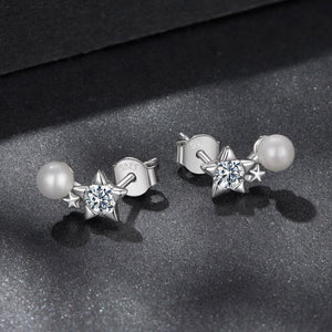 925 Sterling Silver 0.20 Carat Moissanite Earrings with Synthetic Pearl for Women