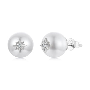925 Sterling Silver Earrings with CZ and Synthetic Pearl for Women