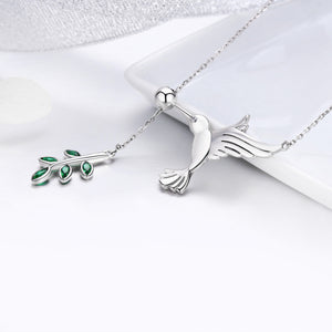 925 Sterling Silver Necklace with Bird and Leaves Design for Women