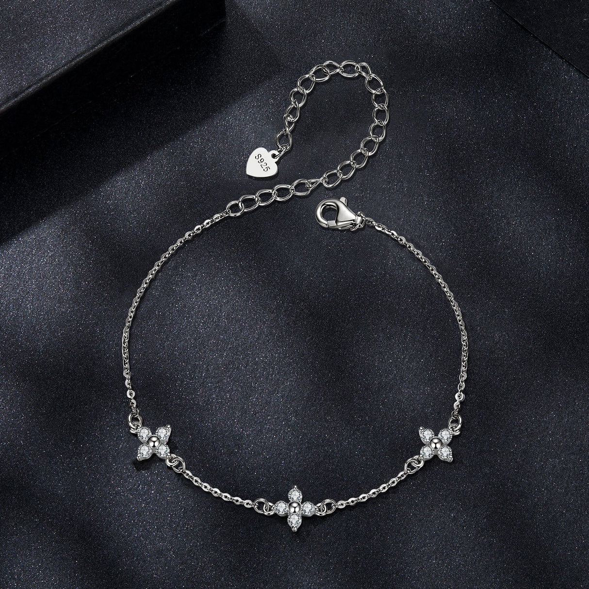 925 Sterling Silver & Plated White Gold Moissanite Bracelet 15+6cm for Women