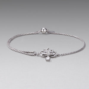 925 Sterling Silver Adjustable Chain Bracelet with White Gold Plating and CZ for Women