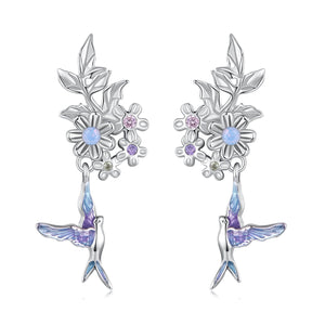 925 Sterling Silver Earrings with Nano Opal Stone and White Gold Plating