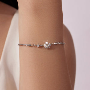 925 Sterling Silver Adjustable Moissanite & Natural Pearl Bracelet for Women