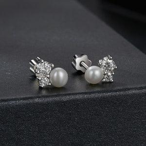 925 Sterling Silver 0.1 Carat Moissanite and Pearl Earrings for Women