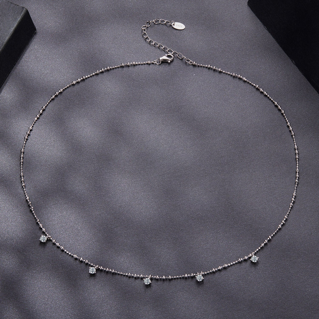 925 Sterling Silver 0.10ct Moissanite Necklace in White Gold, 40+5cm Chain for Women