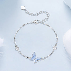925 Sterling Silver White Gold Plated Bracelet with Enamel and CZ - 15+6cm Length
