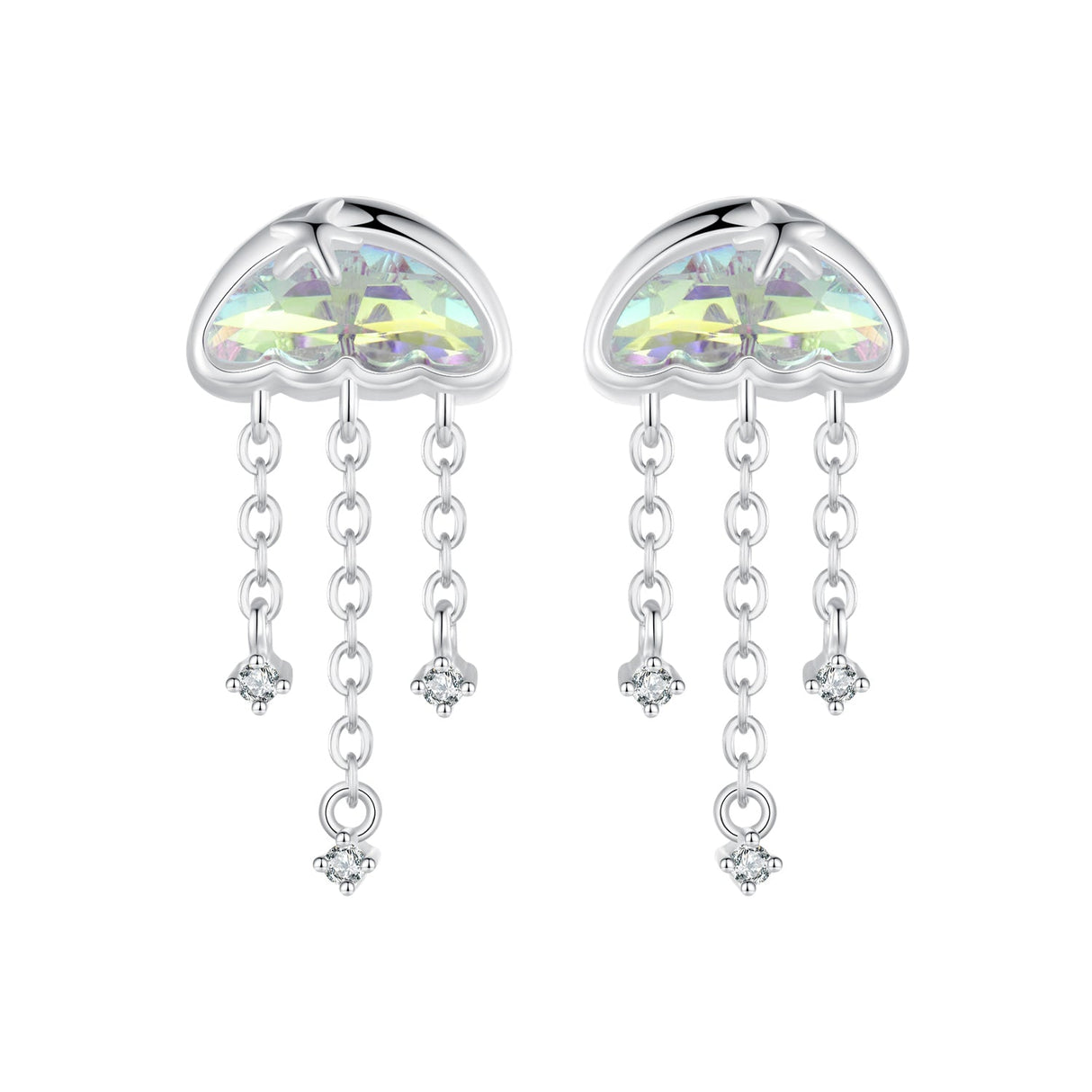 925 Sterling Silver Earrings with Pavé Setting CZ and Transparent Glass